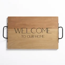 Kirkland's Home Brown Wood Welcome To Our Home Tray- Decorative Trays