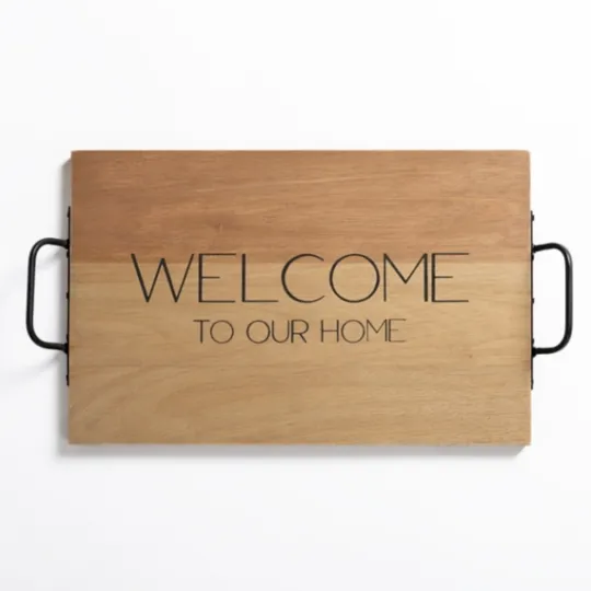 Kirkland's Home Brown Wood Welcome To Our Home Tray- Decorative Trays