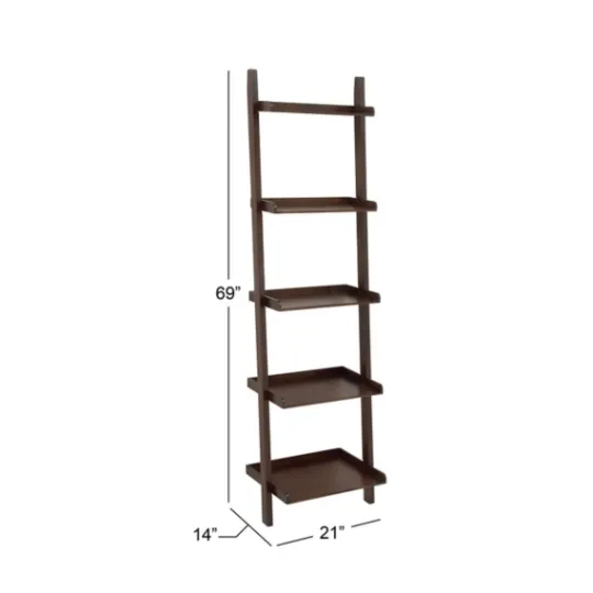 Kirkland's Home Brown Wooden Five-Tier Ladder Bookshelf- Bookshelves