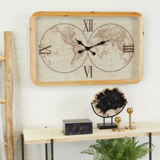 Kirkland's Home Brown World Map Rectangular Wall Clock- Clocks