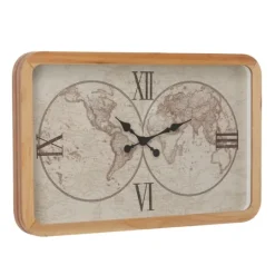 Kirkland's Home Brown World Map Rectangular Wall Clock- Clocks