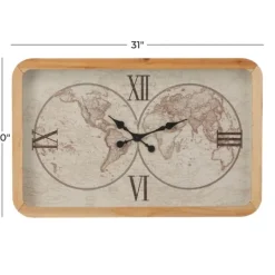 Kirkland's Home Brown World Map Rectangular Wall Clock- Clocks