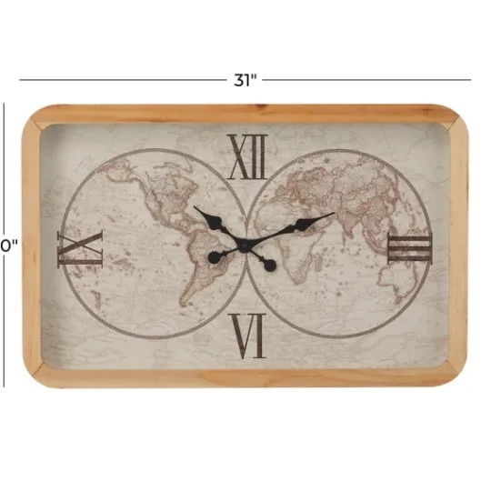 Kirkland's Home Brown World Map Rectangular Wall Clock- Clocks