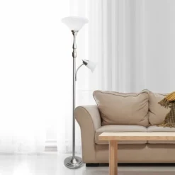 Kirkland's Home Brushed Nickel Base Marble Glass Shade Floor Lamp- Floor Lamps