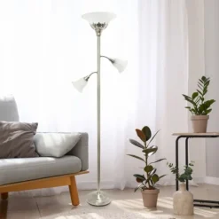Kirkland's Home Brushed Nickel 3-Scallop Glass Floor Lamp- Floor Lamps