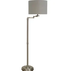 Kirkland's Home Brushed Steel Adjustable Swing Arm Floor Lamp- Floor Lamps