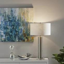 Kirkland's Home Brushed Steel Cylinder Table Lamp- Table Lamps