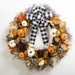 Kirkland's Home Buffalo Check And Orange Pumpkin Wreath- Wreaths