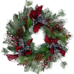 Kirkland's Home Buffalo Check Plaid Ribbon Holiday Wreath- Wreaths