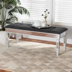 Kirkland's Home Button Tufted Bench With Mirrored Base- Benches & Ottomans