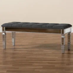 Kirkland's Home Button Tufted Bench With Mirrored Base- Benches & Ottomans