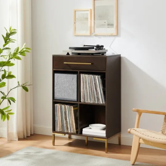Kirkland's Home Cadence Gold Record Storage Bookcase With Speaker- Bookshelves