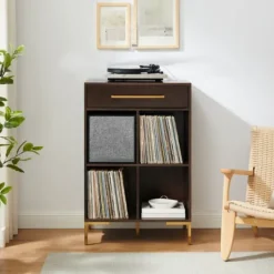 Kirkland's Home Cadence Gold Record Storage Bookcase With Speaker- Bookshelves