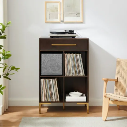 Kirkland's Home Cadence Gold Record Storage Bookcase With Speaker- Bookshelves