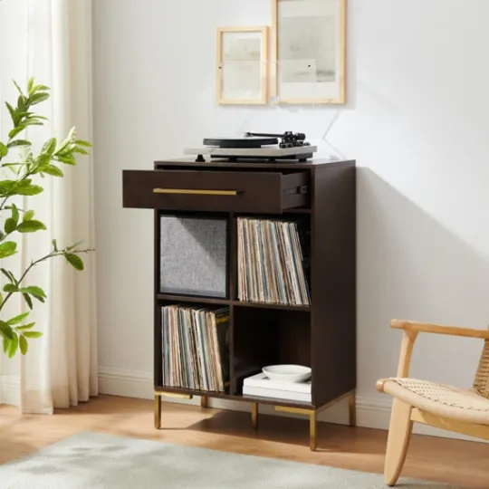 Kirkland's Home Cadence Gold Record Storage Bookcase With Speaker- Bookshelves