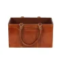 Kirkland's Home Camel Rustic Leather Magazine Rack Basket- Baskets & Boxes