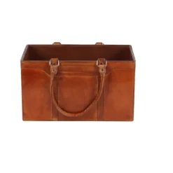 Kirkland's Home Camel Rustic Leather Magazine Rack Basket- Baskets & Boxes