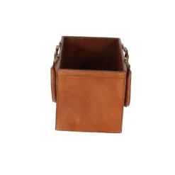 Kirkland's Home Camel Rustic Leather Magazine Rack Basket- Baskets & Boxes