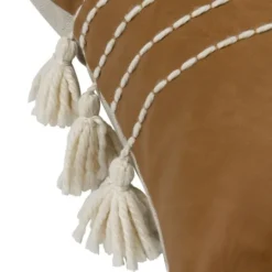 Kirkland's Home Camel Vegan Leather Tasseled Lumbar Pillow- Pillows