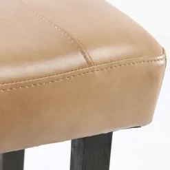 Kirkland's Home Camel Wood And Leather Backless Stool- Bar Stools & Counter Height Stools
