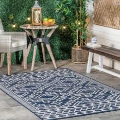 Kirkland's Home Cammie Blue Moroccan Tribal Outdoor Rug, 5X8- Outdoor Rugs