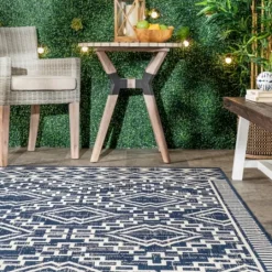 Kirkland's Home Cammie Blue Moroccan Tribal Outdoor Rug, 5X8- Outdoor Rugs