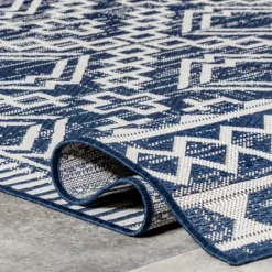 Kirkland's Home Cammie Blue Moroccan Tribal Outdoor Rug, 5X8- Outdoor Rugs