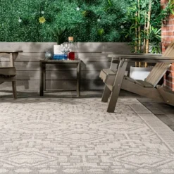Kirkland's Home Cammie Gray Moroccan Geometric Outdoor Rug, 5X8- Outdoor Rugs
