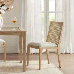 Kirkland's Home Cane Back Upholstered Wood Dining Chairs, Set Of 2- Dining Chairs