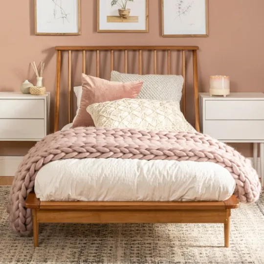 Kirkland's Home Caramel Mid-Century Modern Twin Bed Frame- Beds & Headboards
