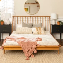 Kirkland's Home Caramel Mid-Century Modern Queen Bed Frame- Beds & Headboards