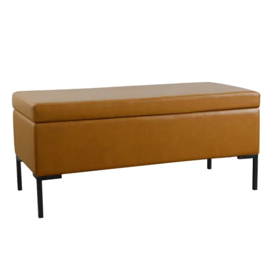 Kirkland's Home Caramel Vegan Leather Storage Bench- Benches & Ottomans