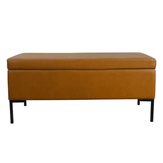 Kirkland's Home Caramel Vegan Leather Storage Bench- Benches & Ottomans