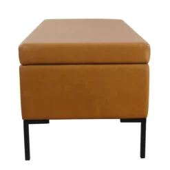 Kirkland's Home Caramel Vegan Leather Storage Bench- Benches & Ottomans