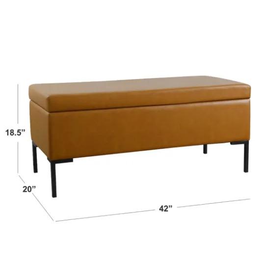 Kirkland's Home Caramel Vegan Leather Storage Bench- Benches & Ottomans