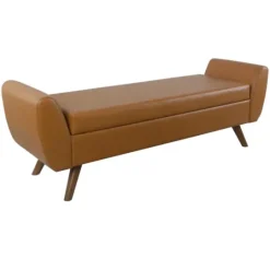 Kirkland's Home Carmel Vegan Leather Storage Bench- Benches & Ottomans