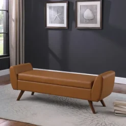 Kirkland's Home Carmel Vegan Leather Storage Bench- Benches & Ottomans