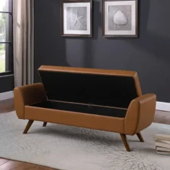 Kirkland's Home Carmel Vegan Leather Storage Bench- Benches & Ottomans