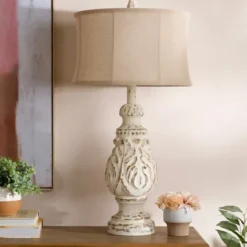 Kirkland's Home Caroline Distressed Cream Table Lamp- Table Lamps