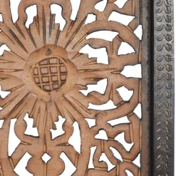 Kirkland's Home Carved Mahogany 2-Pc. Floral Motif Plaque Set- Wall Plaques