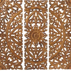 Kirkland's Home Carved Mahogany 3-Pc. Triptych Wall Panels- Wall Plaques