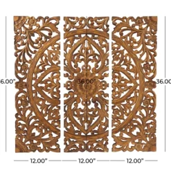 Kirkland's Home Carved Mahogany 3-Pc. Triptych Wall Panels- Wall Plaques
