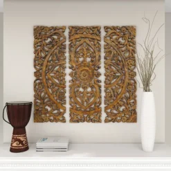 Kirkland's Home Carved Mahogany 3-Pc. Triptych Wall Panels- Wall Plaques