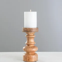 Kirkland's Home Carved Natural Mango Wood Candle Holder, 8 In.- Candle Holders