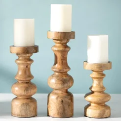 Kirkland's Home Carved Natural Mango Wood Candle Holder, 10 In.- Candle Holders