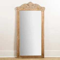 Kirkland's Home Carved Scroll Pine Wood Leaner Mirror- Full Length & Floor Mirrors