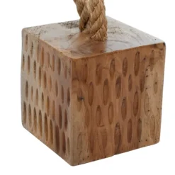 Kirkland's Home Carved Teak Wood And Rope Door Stoppers, Set Of 2- Decorative Accents