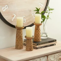 Kirkland's Home Carved Triangles Wood Candle Holders, Set Of 3- Candle Holders