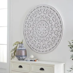 Kirkland's Home Carved Wood Acanthus Rosette Wall Plaque- Wall Plaques