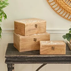 Kirkland's Home Carved Wood Decorative Boxes, Set Of 3- Baskets & Boxes